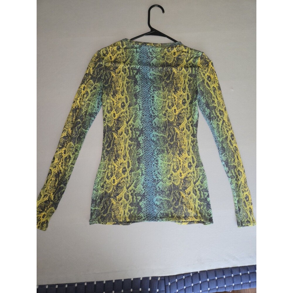 Carmen Marc Valvo Womens Long Sleeve Snake Print Top Green Blue Size XS - Picture 8 of 8